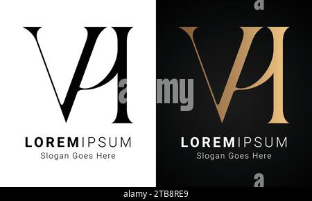 Luxury Initial VH or HV Monogram Text Letter Logo Design Stock Vector