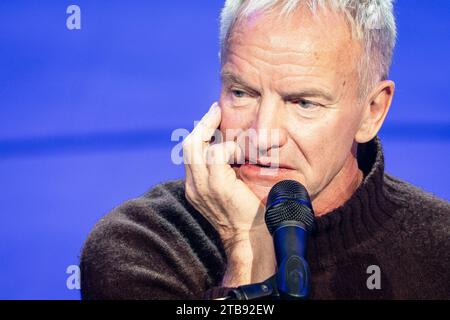 British artist Sting annonces on a press event a new musical at OEstre Gasvaerk Theater in Copenhagen, Denmark. Tuesday December 5, 2023. The musical 'The last ship' is about longing, love and pride in one's roots. It will premiere in Scandina at OEstre Gasvaerk Theater on March 7, 2025. Stock Photo