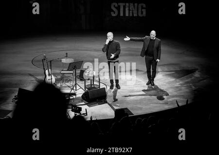 British artist Sting annonces on a press event a new musical at OEstre Gasvaerk Theater in Copenhagen, Denmark. Tuesday December 5, 2023. The musical 'The last ship' is about longing, love and pride in one's roots. It will premiere in Scandina at OEstre Gasvaerk Theater on March 7, 2025. Stock Photo