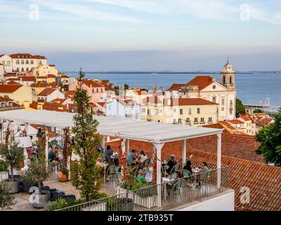 The café of the terrace at the Portas do Sol Viewpoint  in the old town Alfama district of Lisbon Portugal Stock Photo