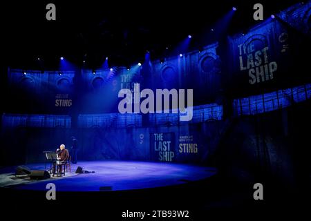 British artist Sting annonces on a press event a new musical at OEstre Gasvaerk Theater in Copenhagen, Denmark. Tuesday December 5, 2023. The musical 'The last ship' is about longing, love and pride in one's roots. It will premiere in Scandina at OEstre Gasvaerk Theater on March 7, 2025. Stock Photo