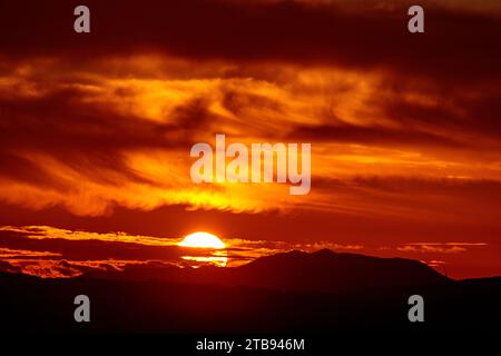 Sunset over Arenig Fawr mountain, Snowdonia, North Wales Stock Photo