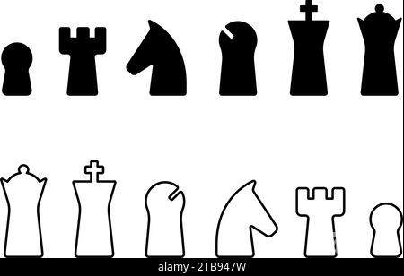 Modern Chess pieces Icon set. Outline Vector illustration Stock Vector
