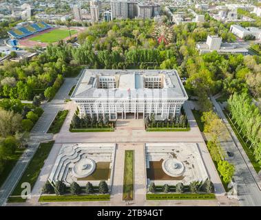 Aerial view of Jogorku Kenesh (Parliament) building of the Kyrgyz Republic. The White House of Kyrgyzstan Stock Photo