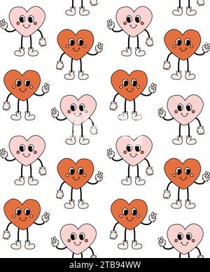 Vector seamless pattern of groovy cartoon heart Stock Vector