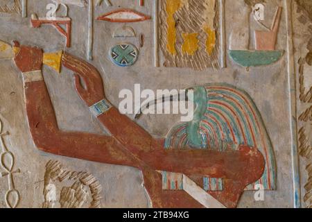 The god Thoth in a relief portrait at the Temple of Karnak; Karnak, Egypt Stock Photo