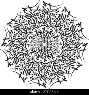 Abstract Mandala Art: A Unique Fusion of Gothic and Arabic Calligraphy in Intricate Design Stock Vector