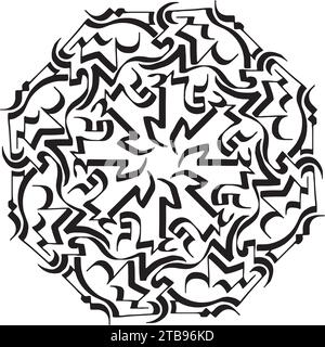 Abstract Oriental Art: An Intricate Octagonal Mandala Design in Black and White Stock Vector