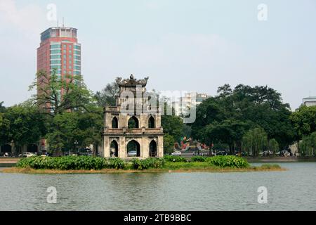 Ngoc Son Temple on a little island on Hoan Kiem Lake with in the historic quarter of Hanoi. Stock Photo