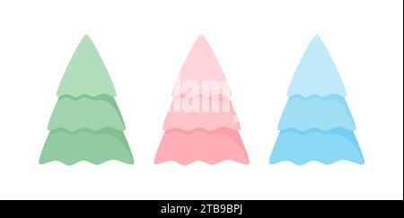 Set of colored Christmas trees isolated on white background. Flat vector illustration Stock Vector