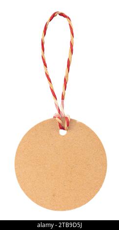 Circle Blank cardboard price tag isolated on white background. Template mock up Stock Photo