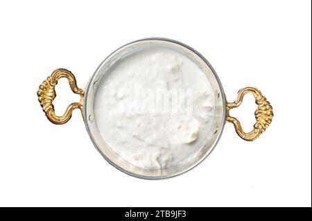 Straciatella fresh italian creamy cheese. Isolated, white background Stock Photo