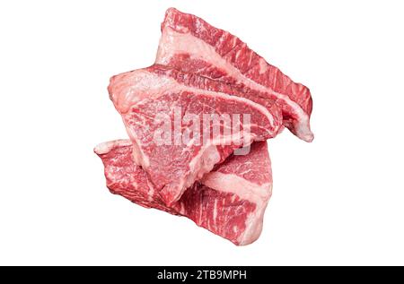 Raw Silverside sirloin beef steak cut on butcher tray. Isolated, white background Stock Photo