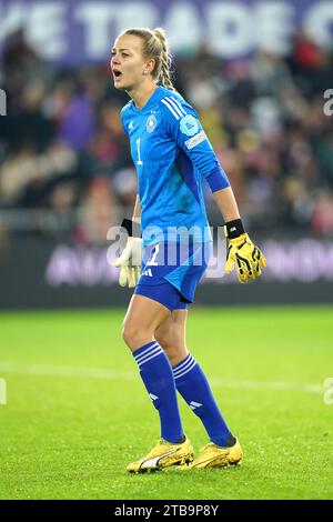 Germany goalkeeper Merle Frohms in action during the UEFA Women's Nations League Group A3 match at Swansea.com Stadium, Wales. Picture date: Tuesday December 5, 2023. Stock Photo