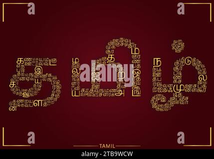 Tamil letter forming the word Tamil Vector illustration, Tamil is an Official language in Tamil Nadu(India) , Sri Lanka and Singapore Stock Vector