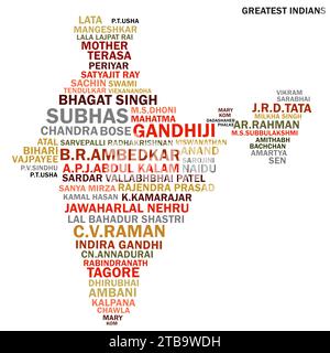 social media cloud of greatest Indian name in India map Stock Vector