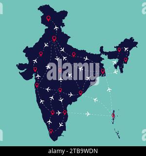 Indian Air Route in the India Map vector illustration Stock Vector