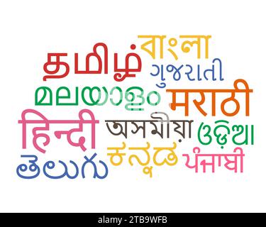 Indian Languages word cloud vector illustration Stock Vector