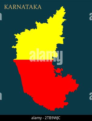 Karnataka state map with Karnataka official flag . Stock Vector