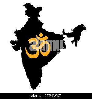 India Map with Om  Aum Hindu symbol isolated on the white Stock Vector