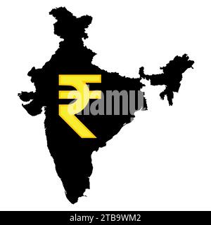 India Map with Indian Rupee Icon on it isolated in white background Stock Vector