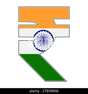 Indian Rupee symbol with Indian flag isolated in the white background Stock Vector