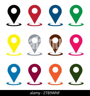 set of map pointers with pins vector illustration Stock Vector