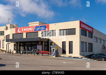 Felanitx, Spain; november 19 2023: Facade of a supermarket of the Spanish chain Eroski, on a sunny morning. Felanitx, island of Mallorca, Spain Stock Photo