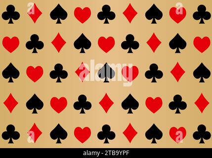 playing cards and poker spade, heart, club, diamond seamless background Stock Vector