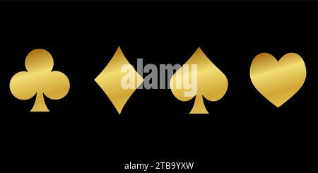 golden textured  poker spade, heart, club, diamond in black background Stock Vector