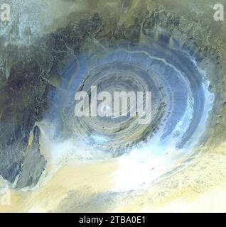 The Richat Structure, a prominent circular geological feature in the Sahara desert of Mauritania. Stock Photo