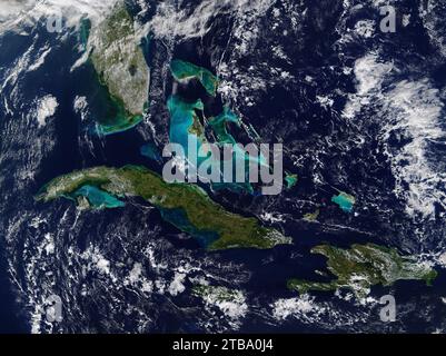 Satellite view of Cuba, the Bahamas and Florida. Stock Photo