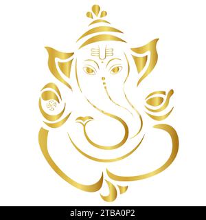 Hindu god Vinayagar or Ganesha golden outline vector illustration Stock Vector