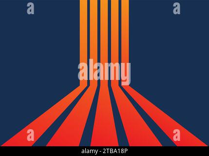 vintage Red and orange Perspective Lines in the dark background wallpaper Stock Vector