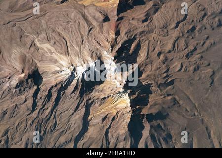 View from space showing part of the Chachani volcanic group in the Andes Mountains. Stock Photo
