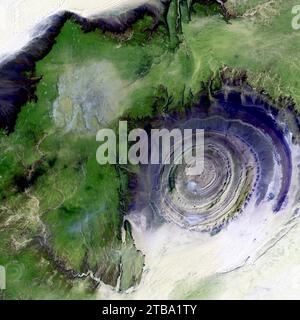 Falso-color satellite view of the Richat Structure in Mauritania. Stock Photo