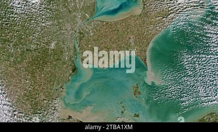 View from space of the metropolitan area around Detroit, Michigan and Windsor, Ontario, Canada. Stock Photo