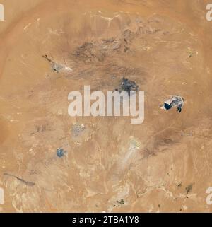 Natural-color satellite image of the Muruntau gold mine in central Uzbekistan. Stock Photo