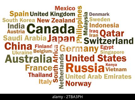 Countries in the world word cloud vector illustration Stock Vector