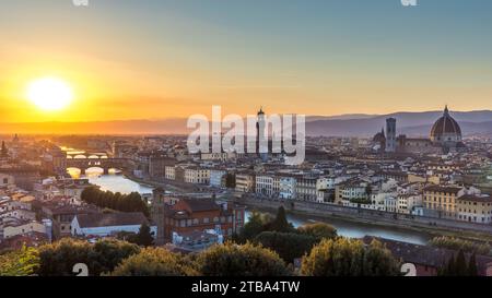 Florence, Italy - July 15, 2023: Aerial view of Florence in Tuscany at sunset, Italy Stock Photo