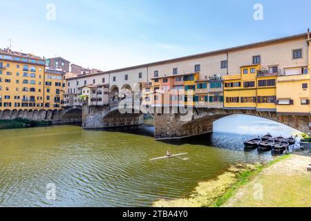 Florence, Italy - July 15, 2023: Ponte Vecchio bridge over Arno river in Florence, Italy Stock Photo