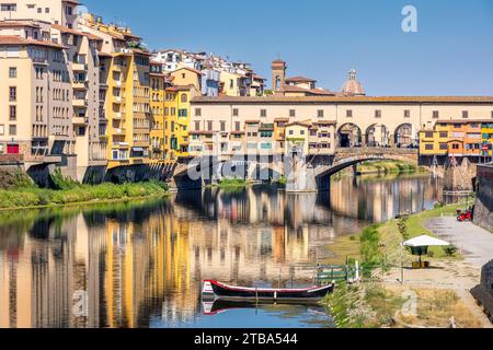 Florence, Italy - July 15, 2023: Ponte Vecchio bridge over Arno river in Florence, Italy Stock Photo