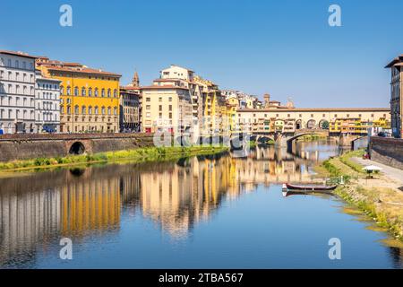 Florence, Italy - July 15, 2023: Ponte Vecchio bridge over Arno river in Florence, Italy Stock Photo