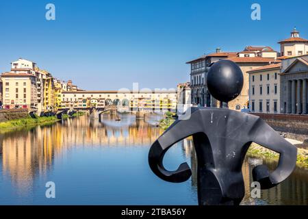 Florence, Italy - July 15, 2023: Ponte Vecchio bridge over Arno river in Florence, Italy Stock Photo