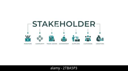Stakeholder relationship banner web icon vector illustration concept for stakeholder, investor, government, and creditors with icon of community. Stock Vector