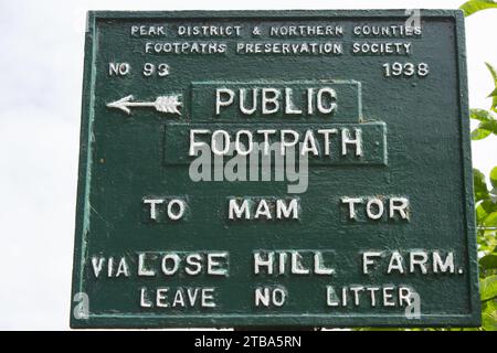 1938 Derbyshire Public footpath signpost Stock Photo