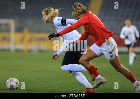 St Polten, Austria. 5th December, 2023. Ada Hegerberg (14 Norway) getting away from Marina Georgieva (11 Austria) during the UEFA womens nations league match Austria v Norway at NV Arena in St Polten, Austria (Tom Seiss/SPP) Credit: SPP Sport Press Photo. /Alamy Live News Stock Photo