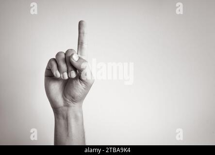 hand showing one 1 finger, first, 1st place concept Stock Photo