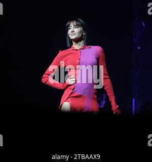 Singer Aitana performs during alphaTour concert at the WiZink Center, on December 5, 2023, in Madrid, Spain. Stock Photo