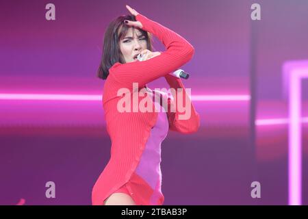 Singer Aitana performs during alphaTour concert at the WiZink Center, on December 5, 2023, in Madrid, Spain. Stock Photo